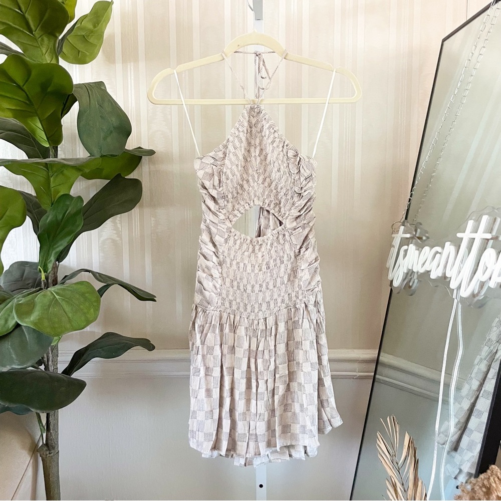 Shop Neighbor Ivory Checkered Halter Mini S & M